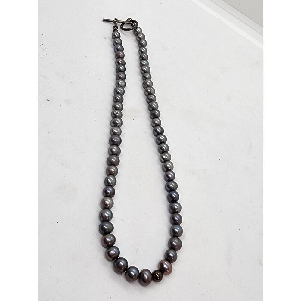 Gray Peacock Pearl Freshwater Genuine Necklace Toggle Clasp Iridescent 18" Real - Picture 6 of 7